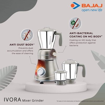 Bajaj Ivora Silky Caramel 800 watts Mixer Grinder with 3 Jars