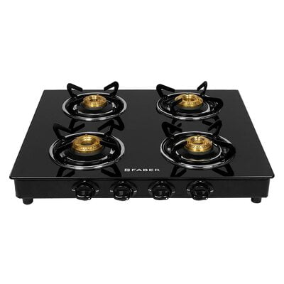 Faber Gas stove 4 Burner Glass Cooktop (Grand 4BB BK) Manual Ignition, Black