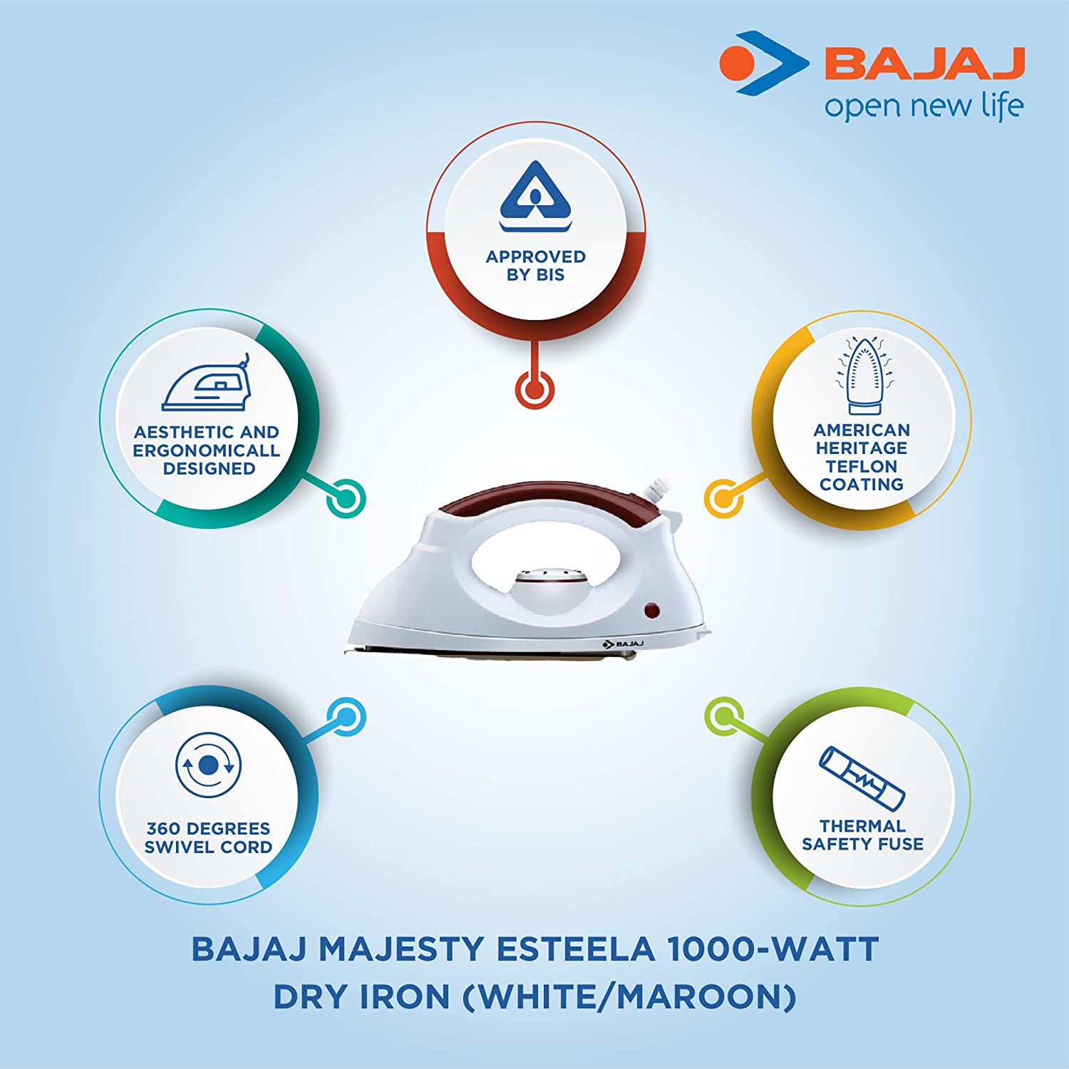 BAJAJ DRY IRON MAJESTY ESTEELA 440190 BAJAJ DRY IRON MAJESTY ESTEELA 440190
