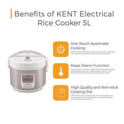 KENT Electric Rice Cooker 5-litres 700-Watt (White and Reddish Grey) KENT Electric Rice Cooker 5-litres 700-Watt (White and Reddish Grey)
