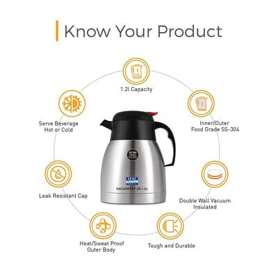 Kent Stainless Steel Vacuum Pot, 1.2 Litre, Silver Kent Stainless Steel Vacuum Pot, 1.2 Litre, Silver