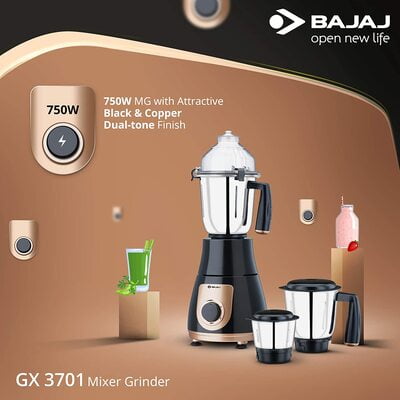 Bajaj GX 3701 750 Watts Mixer Grinder with 3 Jars Bajaj GX 3701 750 Watts Mixer Grinder with 3 Jars