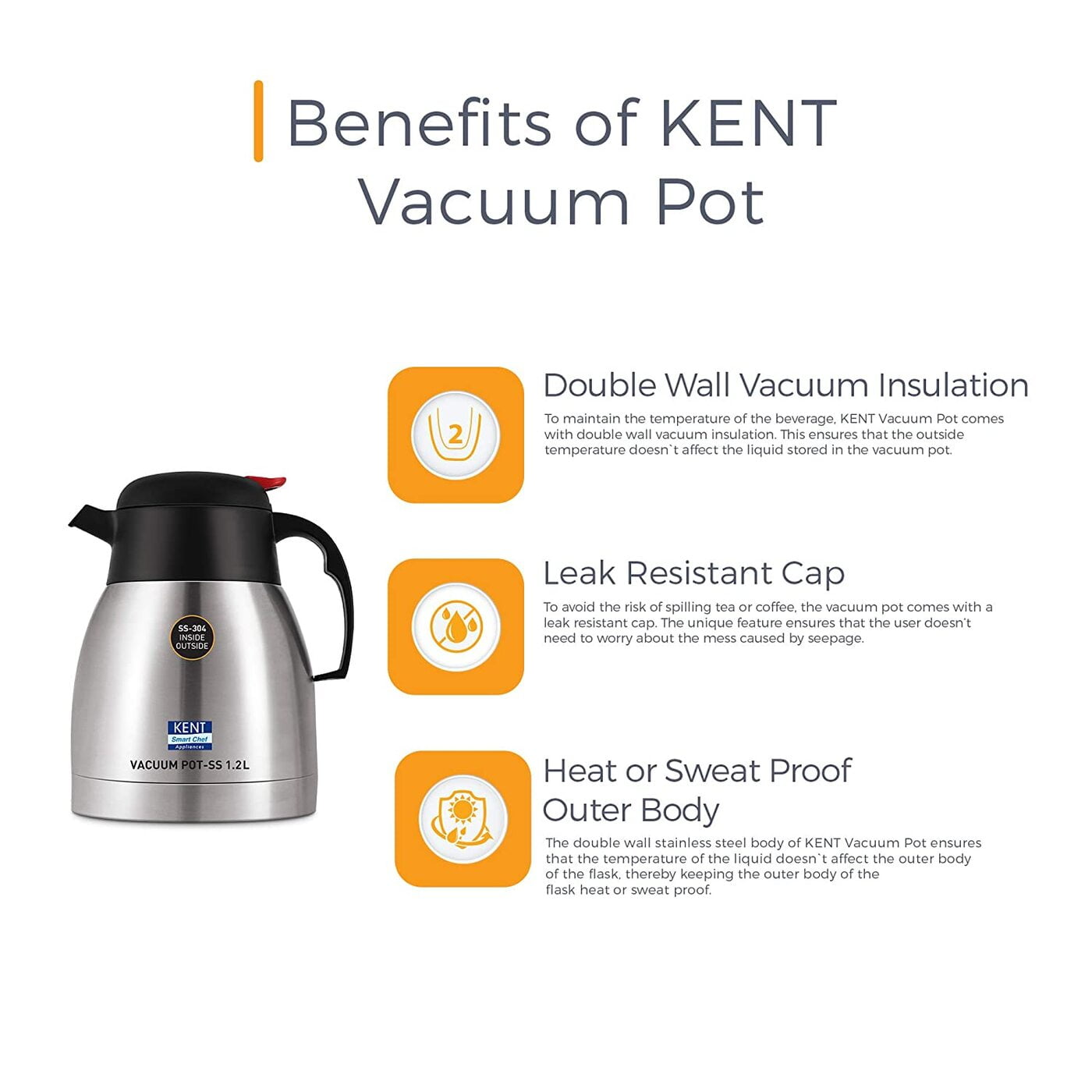 Buy Kent Stainless Steel Vacuum Pot, Litre, Silver Online On
