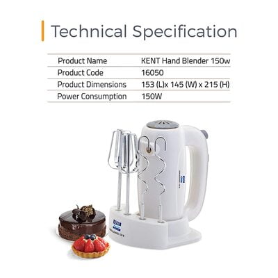 Kent Hand Blender- 150 W, White Dillimall.com Kent Hand Blender- 150 W, White Dillimall.com