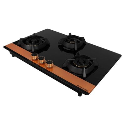 Faber Hobtop Utopia HT783 CRS BR CI AI 3 Brass Burner Auto Electric Ignition Glass Top, Black