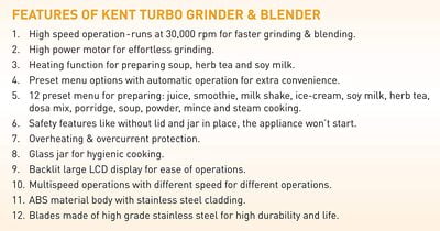 KENT Turbo Grinder and Blender 3000-Watt (Steel Grey & Black)