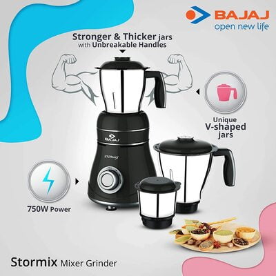 Bajaj Stormix 750-Watts Mixer Grinder with 3 Jars