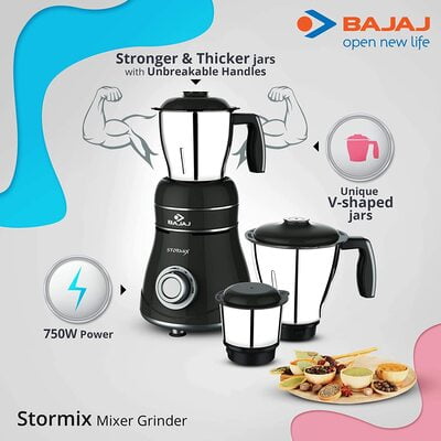 Bajaj Stormix 750-Watts Mixer Grinder with 3 Jars Bajaj Stormix 750-Watts Mixer Grinder with 3 Jars