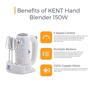 Kent Hand Blender- 150 W, White Dillimall.com