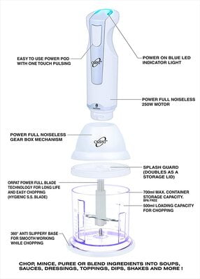 Orpat HHB-157E-EC 250-Watt Hand Blender with Chopper