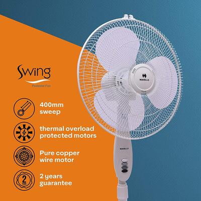 Havells Swing 400mm Pedestal Fan with Double ball Bearing Havells Swing 400mm Pedestal Fan with Double ball Bearing