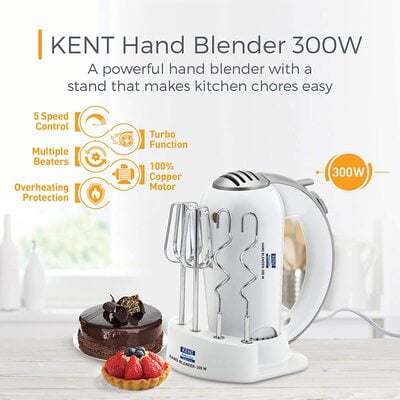 KENT Hand Mixer/Blender- 300 W, White Dillimall.com KENT Hand Mixer/Blender- 300 W, White Dillimall.com