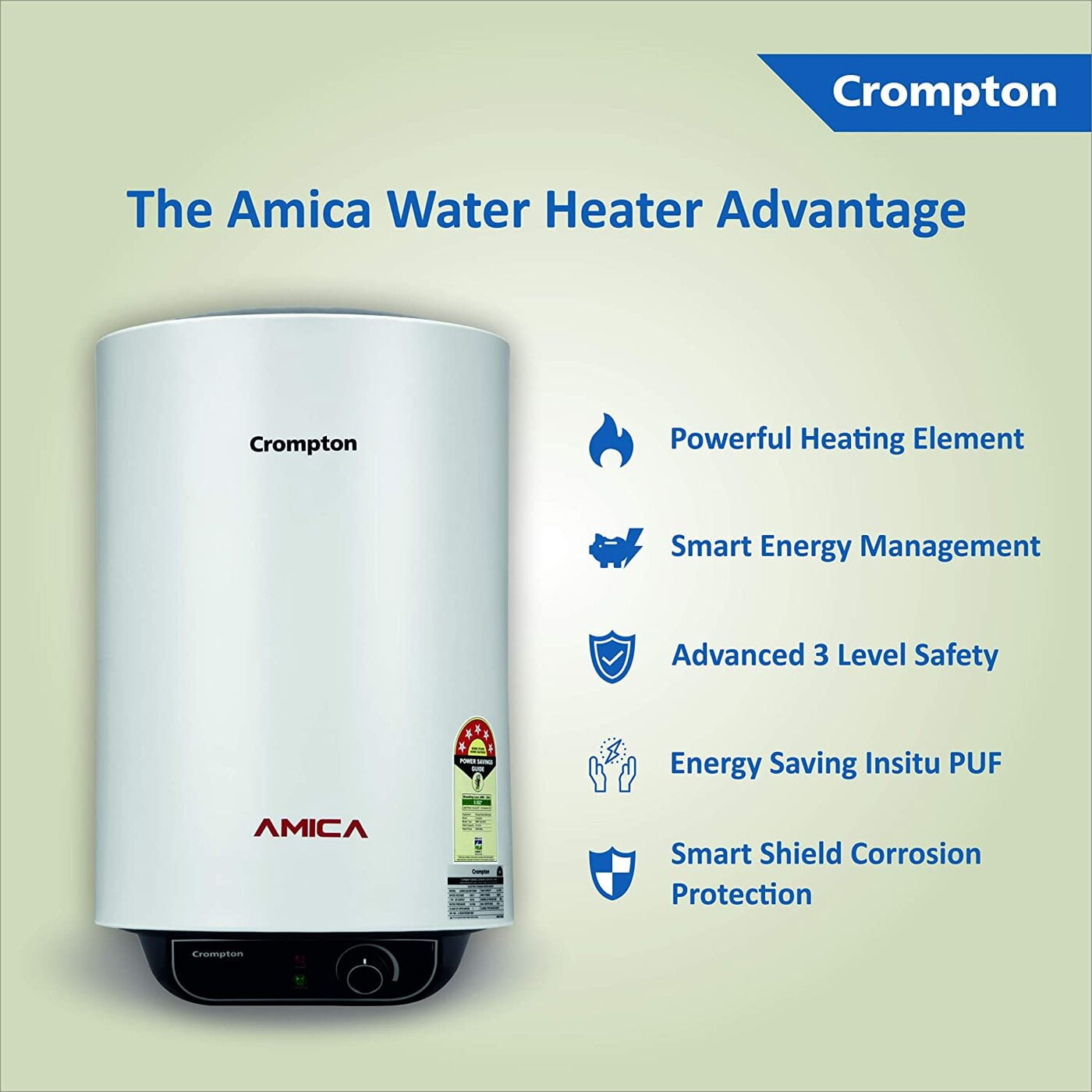Buy CROMPTON AMICA ASWH-2015 Storage Water Heater 15 ltr Online on  Dillimall.Com