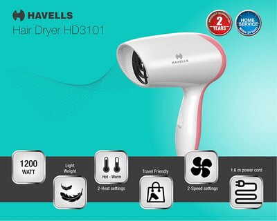 HAVELLS HAIR DRYER PINK HD3101 1200W HAVELLS HAIR DRYER PINK HD3101 1200W