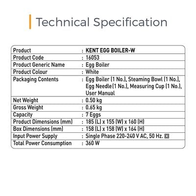 Kent Egg Boiler, 360 Watt (White) Kent Egg Boiler, 360 Watt (White)