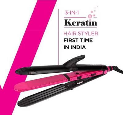 VEGA Keratin 3 in 1 Hair Styler - Straightener, Curler, and Crimper (VHSCC-02) VHSCC-02 Hair Styler  (Pink)
