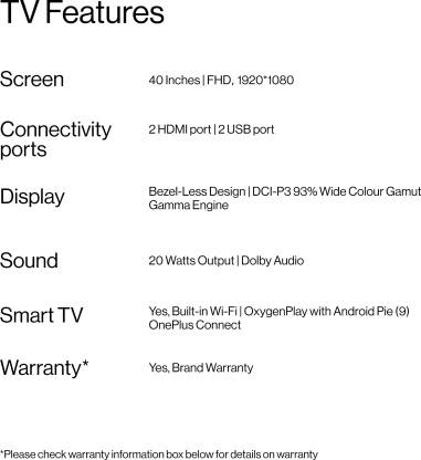 Oneplus Y Series (40 - Inch) Led Smart 40FA1A00 Black fhd resolution Android TV
