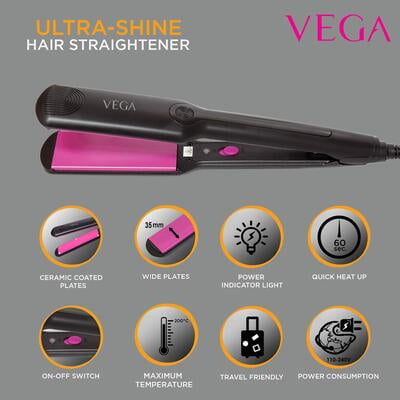 VEGA Ultra Shine Hair Straightener (Black) VHSH 25 VEGA Ultra Shine Hair Straightener (Black) VHSH 25