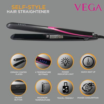 VEGA Self-Style Hair Straightener (VHSH-27), Black