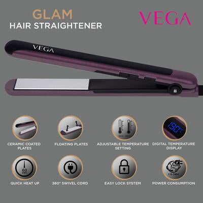 VEGA Glam Hair Straightener (VHSH-19), Black