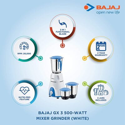 Bajaj 2Jar Mixer Grinder Gx3 Bajaj 2Jar Mixer Grinder Gx3