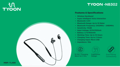 Tyoon Bluetooth Neckband NB302 Tyoon Bluetooth Neckband NB302