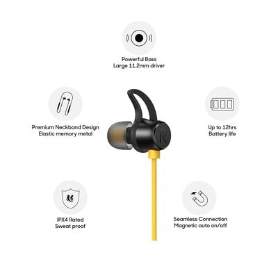 Realme Buds Wireless in -Ear Bluetooth with mic (yellow)