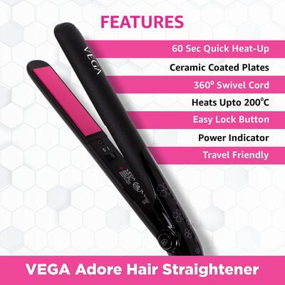 VEGA Adore Hair Straightener with Ceramic Coated Plates & Quick Heat-Up (VHSH-18)