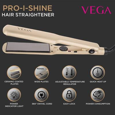 VEGA Pro- I -Shine Hair Straightener (VHSH-23), Gold VEGA Pro- I -Shine Hair Straightener (VHSH-23), Gold