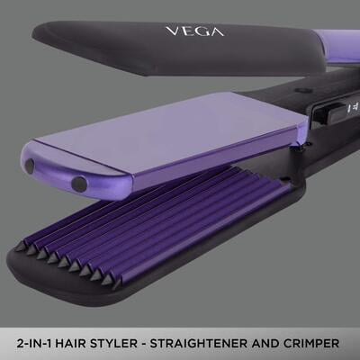 VEGA 2 In 1 Hair Styler - Straightener & Crimper With Ceramic Coated Plates (VHSC-01), Black