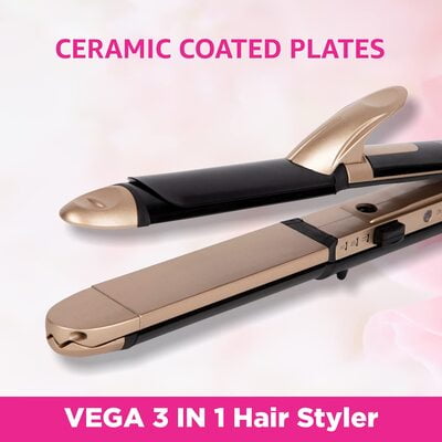 VEGA 3 in 1 Hair Styler, Straightener, Curler & Crimper (VHSCC-01), Black VEGA 3 in 1 Hair Styler, Straightener, Curler & Crimper (VHSCC-01), Black