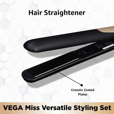 VEGA Miss Versatile Styling Set Straightener, Curler & Dryer Gift Combo (VHSS-03), Black