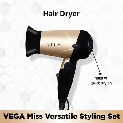 VEGA Miss Versatile Styling Set Straightener, Curler & Dryer Gift Combo (VHSS-03), Black