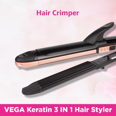 VEGA Keratin 3 in 1 Hair Styler - Straightener, Curler, and Crimper (VHSCC-03), 1N, Rose Gold VEGA Keratin 3 in 1 Hair Styler - Straightener, Curler, and Crimper (VHSCC-03), 1N, Rose Gold