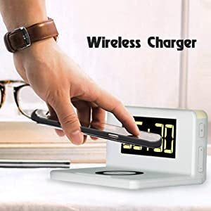 Portronics Freedom 4 Desktop Wireless Charger with Alarm Clock & LED Lamp