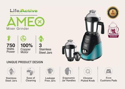 Crompton Ameo 750-Watt Mixer Grinder with 3 Jars