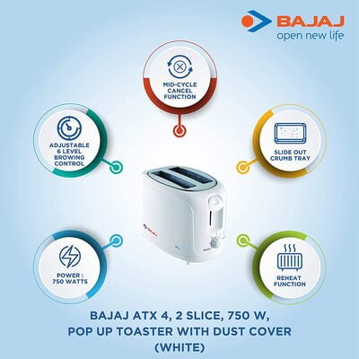 Bajaj Auto Popup Metallic Toaster ATX4 Bajaj Auto Popup Metallic Toaster ATX4
