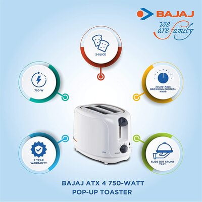 Bajaj Auto Popup Metallic Toaster ATX4