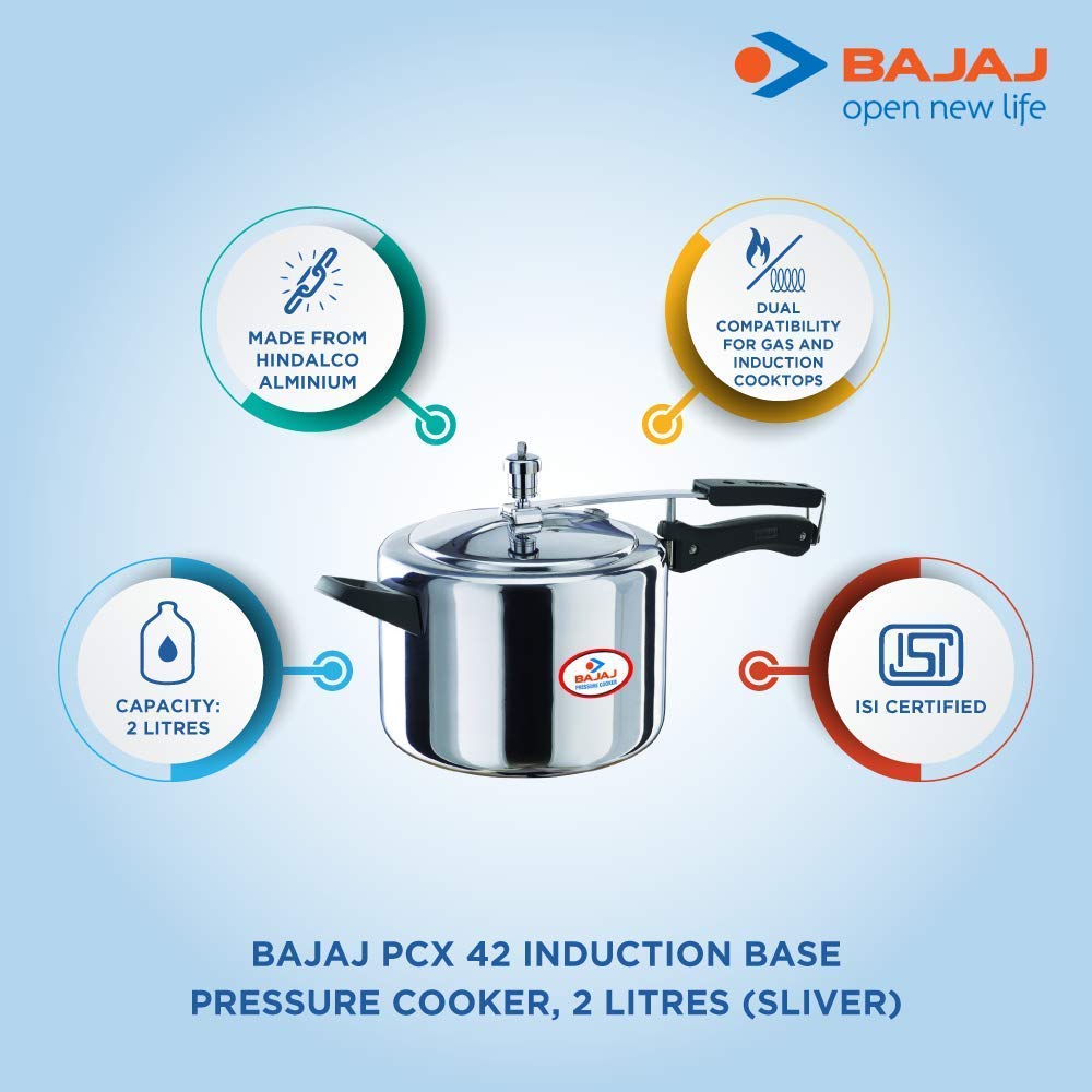 BAJAJ MAJESTY 2L INDUCTION BASED DUO PCX 42 PRESSURE COOKER Dillimall.com BAJAJ MAJESTY 2L INDUCTION BASED DUO PCX 42 PRESSURE COOKER Dillimall.com