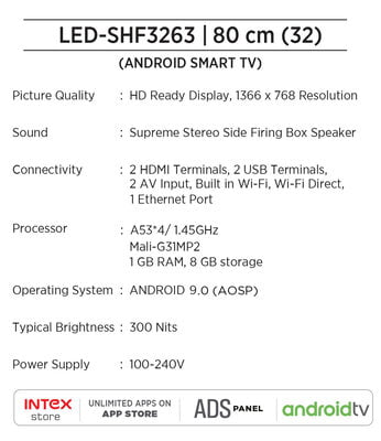 Intex LED-SHF3263 Frameless Android 9.0 (AOSP) Intex LED-SHF3263 Frameless Android 9.0 (AOSP)