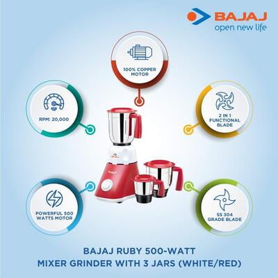 BAJAJ MAJESTY RUBY 500 WATTS 3 JARS Dillimall.com BAJAJ MAJESTY RUBY 500 WATTS 3 JARS Dillimall.com