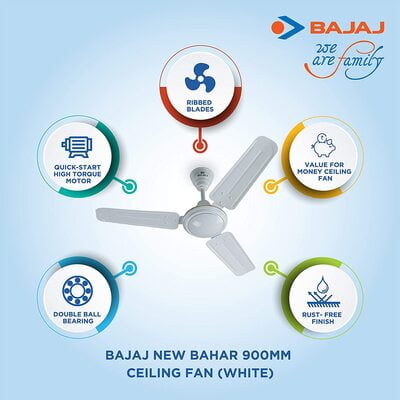 BAJAJ FAN 900MM NEW BAHAR WHITE Dillimall.com BAJAJ FAN 900MM NEW BAHAR WHITE Dillimall.com