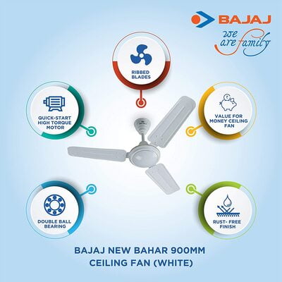 BAJAJ FAN 900MM NEW BAHAR WHITE Dillimall.com