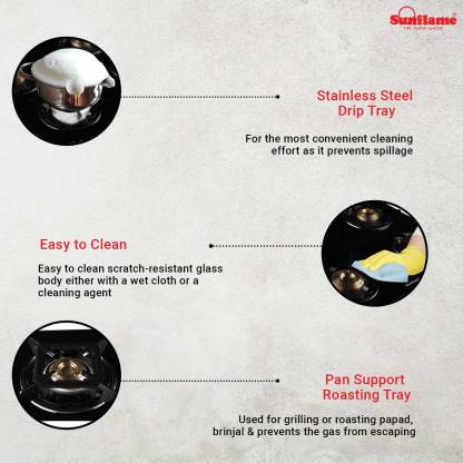 Sunflame Gas Stove 2 Burner Glass Top Desire BK Sunflame Gas Stove 2 Burner Glass Top Desire BK