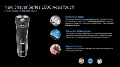 PHILIPS S1223/45, Wet or Dry Comfort Cut blades 3-Directional Flex Heads One-touch Open Pop-up Electric Shaver, Black