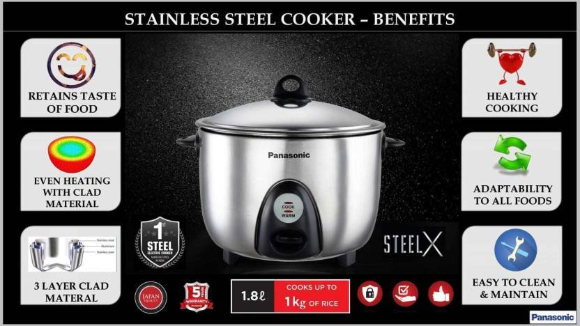PANASONIC ELECTRIC RICE COOKER SR-G18 (SUS), 1.8 LITRE, WITH TRIPLY STEEL INNER CONTAINER PANASONIC ELECTRIC RICE COOKER SR-G18 (SUS), 1.8 LITRE, WITH TRIPLY STEEL INNER CONTAINER