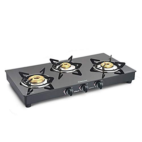 Sunflame Gas Stove 3 Burner Glass Top Prime BK