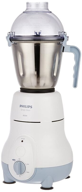 Philips HL1643/04 600-Watt Simply Silent Vertical Mixer Grinder with 3 Jars (White/Grey)