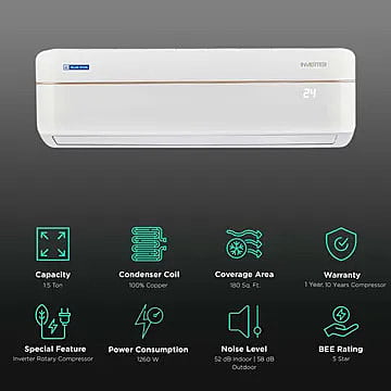 Blue Star 1.5 Ton 5 Star Inverter Split AC Copper, IC518VNUR Blue Star 1.5 Ton 5 Star Inverter Split AC Copper, IC518VNUR