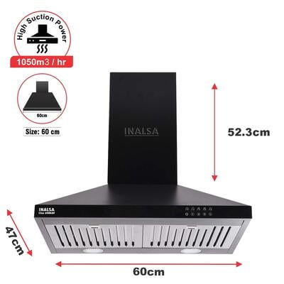 Inalsa 60 cm 1050 m³/HR Pyramid Kitchen Chimney (Cleo 60BKBF, 2 Baffle Filters, Black) Inalsa 60 cm 1050 m³/HR Pyramid Kitchen Chimney (Cleo 60BKBF, 2 Baffle Filters, Black)